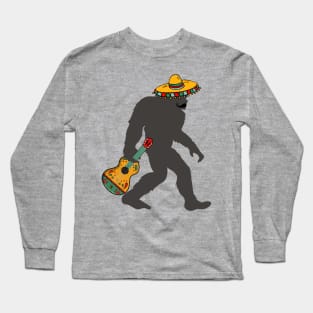 Funny Bigfoot with Moustache and Mexican Guitar for Cinco de Mayo Long Sleeve T-Shirt